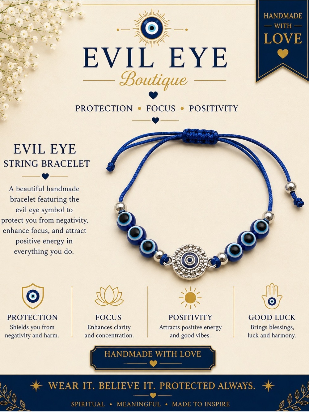 Evil Eye String Bracelet - Blue Protection Charm